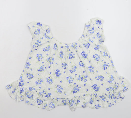 Boohoo Womens White Floral Basic T-Shirt Size 8