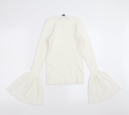 FOREVER 21 Womens White Pullover Jumper Size L - flared sleeves