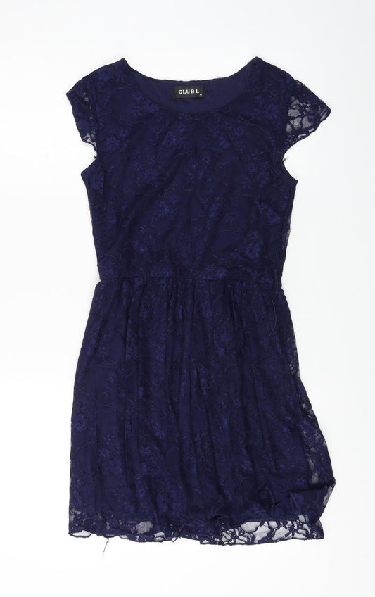 Additional front view of Club L women’s black floral a-line, size L