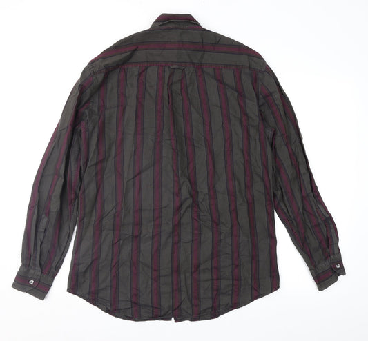 Preworn Mens Brown Striped Button-Up Size M