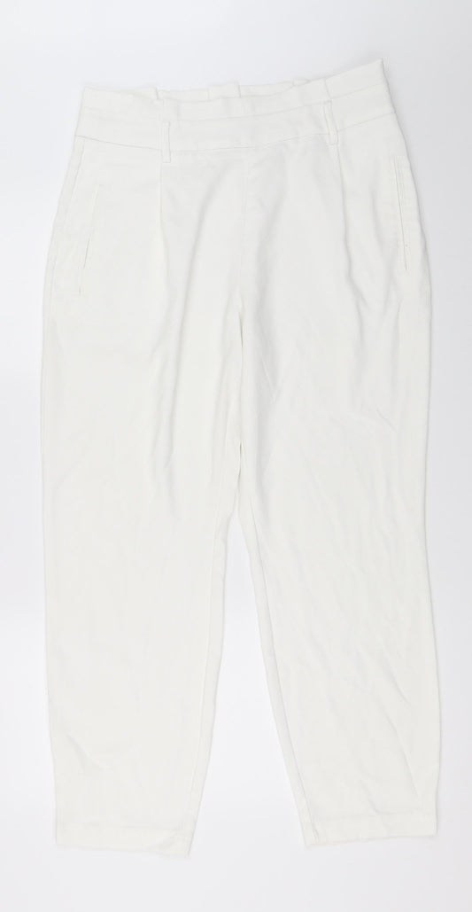 Womens UK Size 42 Stradivarius Regular Fit White Trousers