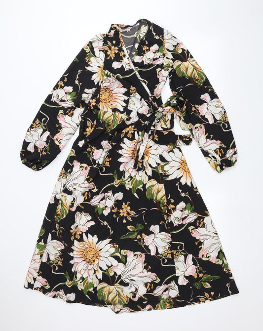 SHEIN Womens Black Floral A-Line Size XS
