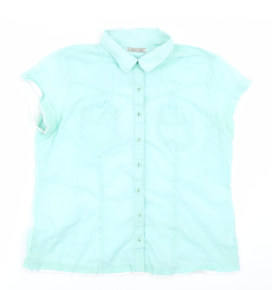 Womens UK Size 16 Cherokee Blue Basic Button-Up