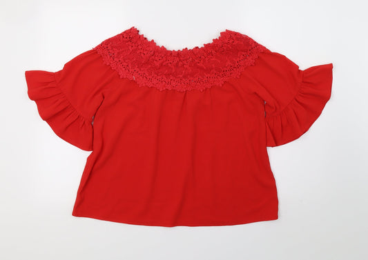Quiz Womens Red Basic T-Shirt Size 10 - lace detail