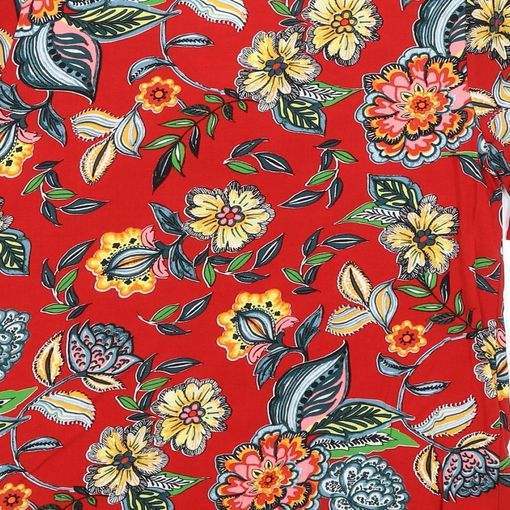 Papaya Womens Red Floral Basic Button-Up Size 8