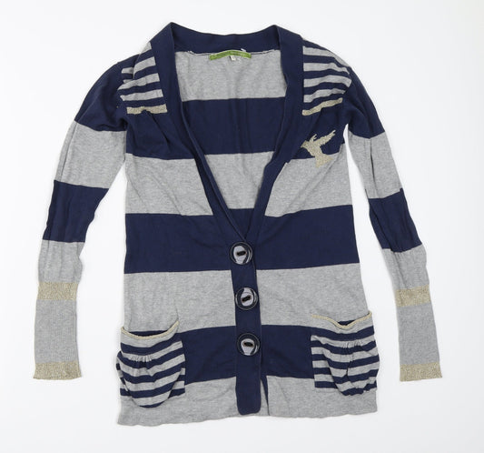 River Island Womens Grey Striped Cardigan Jumper Size 6