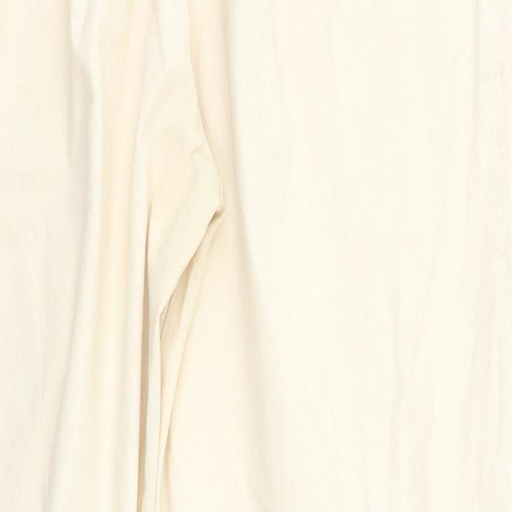 Brand and care label for EWM women’s beige cargo trousers, size UK 14, 27-inch leg
