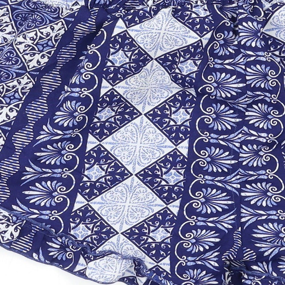 Boohoo Womens Blue Geometric  Bermuda Shorts Size 10