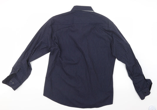 Taylor & Wright Mens Blue Striped Button-Up Size L