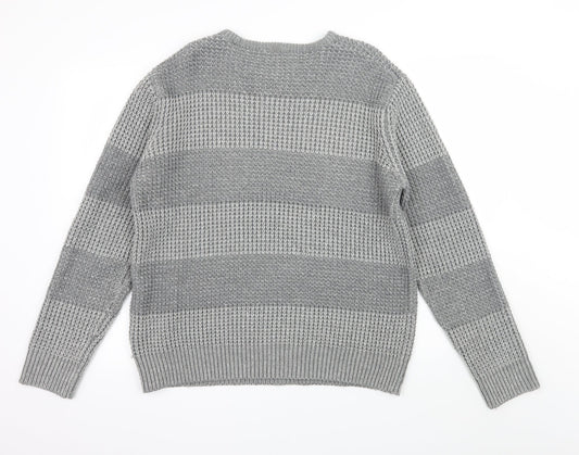 Cedar Wood State Mens Grey Striped Knit Pullover Jumper Size XL