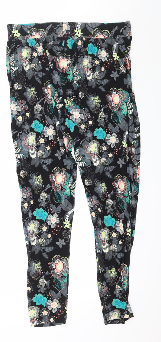 George Womens Black Floral Jersey Trousers Size 36 in L29 in