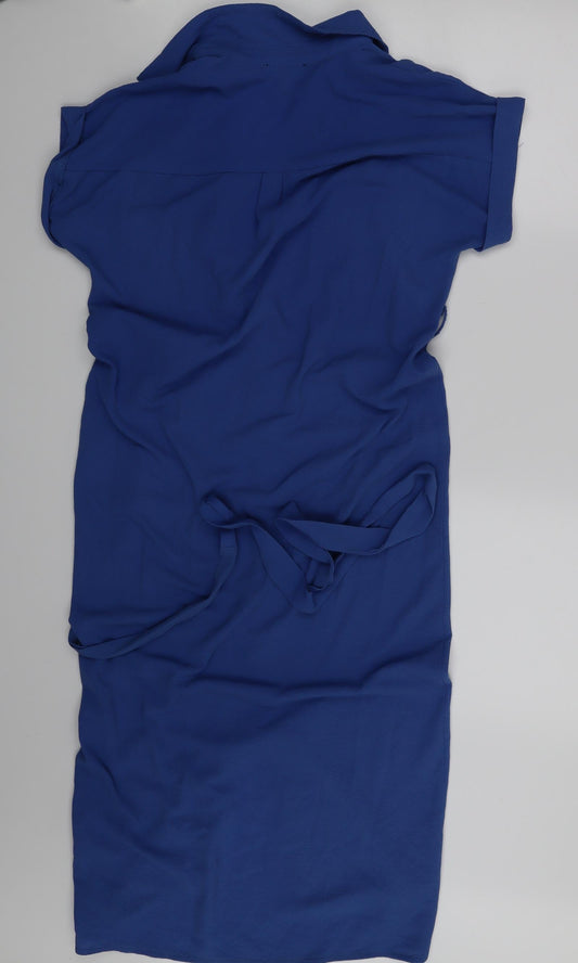 Womens UK Size 4 New Look Blue Basic Button-Up