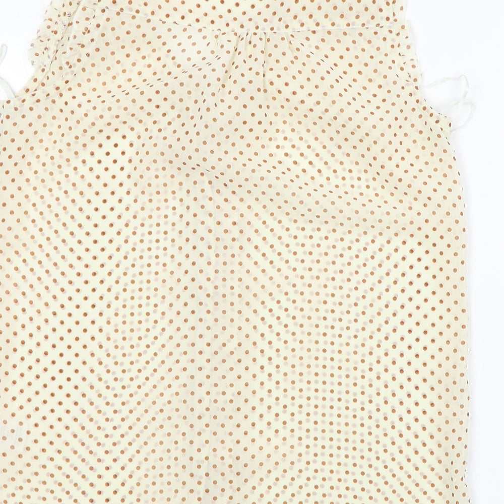 F&F Womens Beige Polka Dot Basic Button-Up Size 8