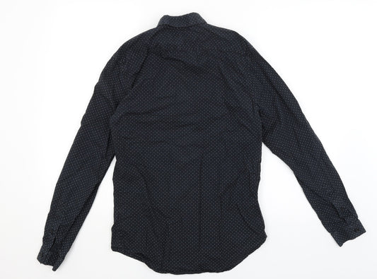 Zara Man Mens Blue Polka Dot Button-Up Size S
