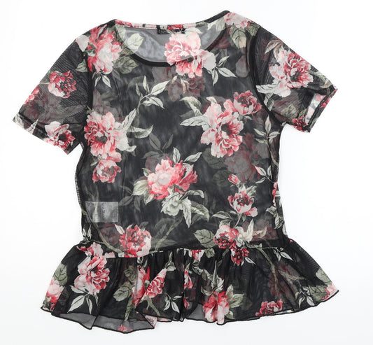 Jane Norman Womens Black Floral Basic T-Shirt Size 10