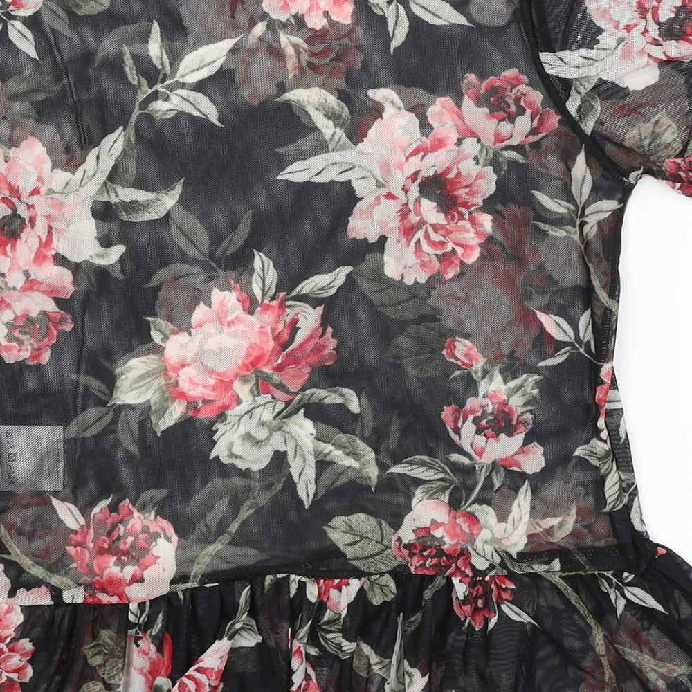 Jane Norman Womens Black Floral Basic T-Shirt Size 10
