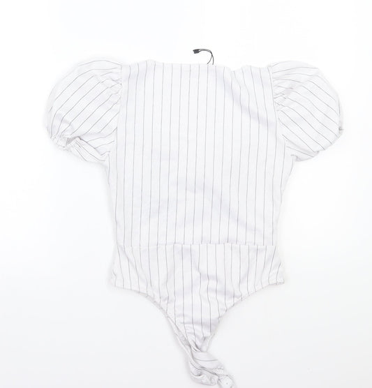 Boohoo Womens White Striped  Bodysuit One-Piece Size 6