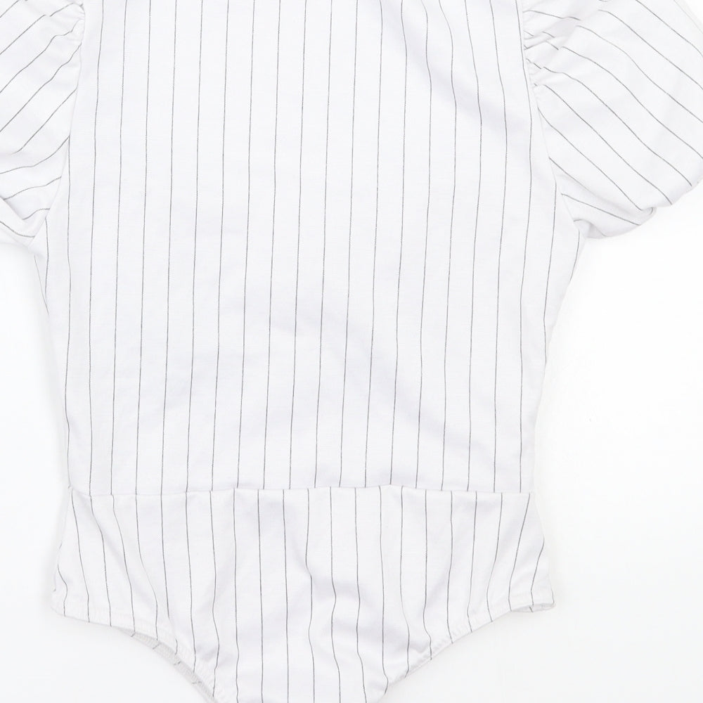 Boohoo Womens White Striped  Bodysuit One-Piece Size 6