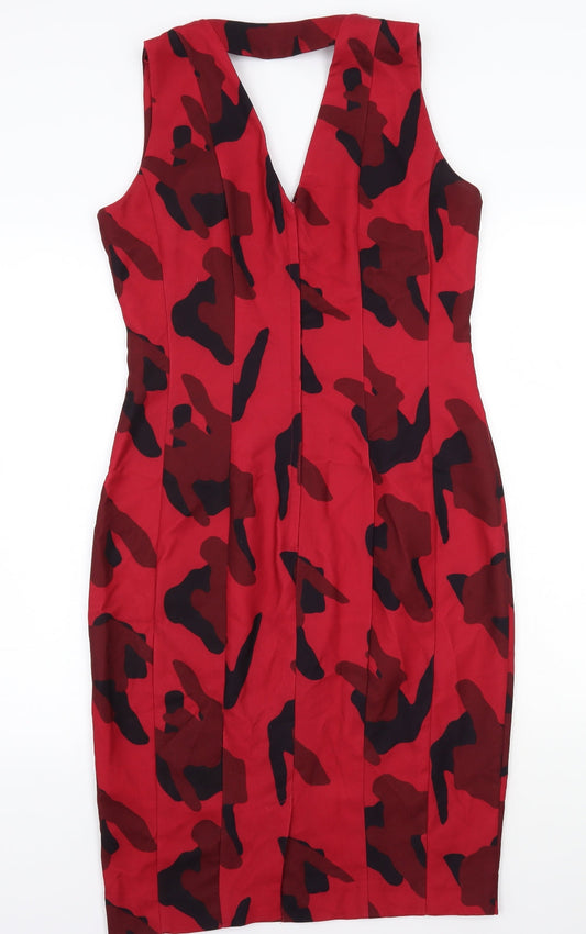 H&M Womens Red Batik Rayon A-Line Size 10