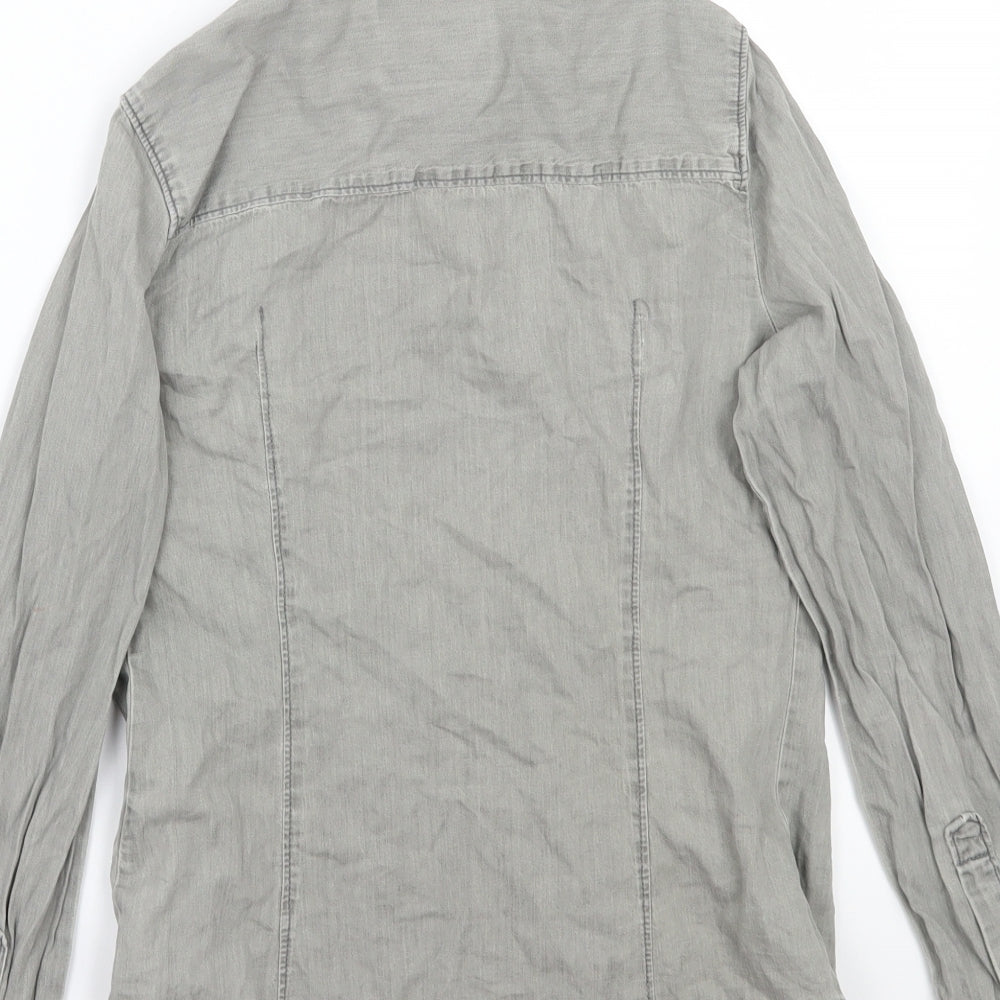 Denim & Co. Womens Grey Basic Button-Up Size 6