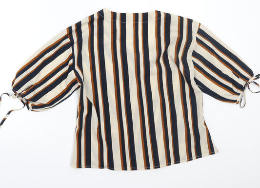 Pretty little thing Womens Beige Striped Basic Blouse Size 6