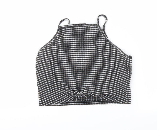 Primark Womens Black Houndstooth Cropped Polo Size 10