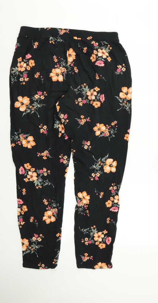 Divided Womens Black Floral Trousers Size 12 L23 in