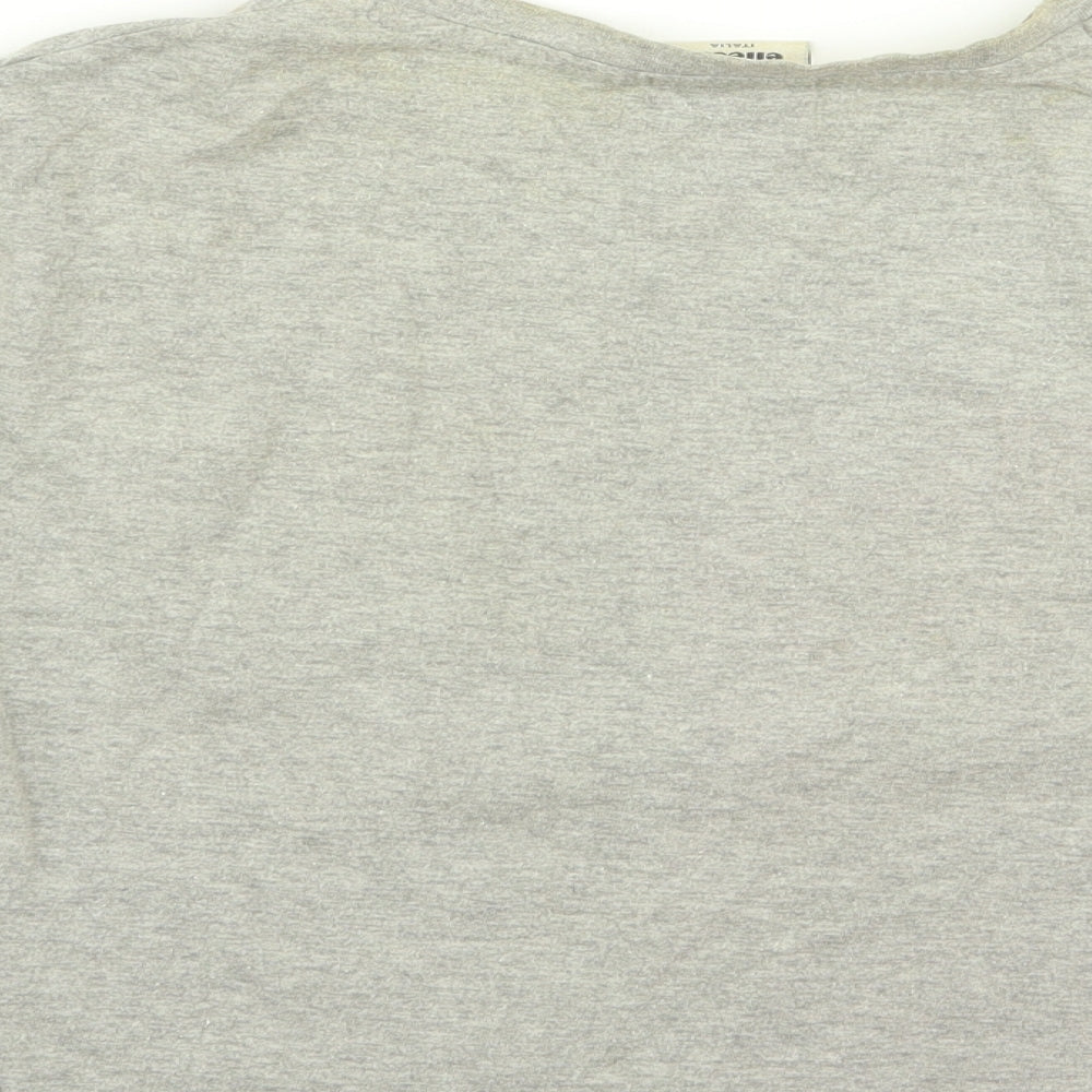 Brand and care label for Ellesse women’s grey basic t-shirt, size S