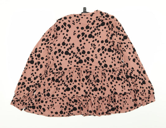 New Look Womens Pink Animal Print Basic Blouse Size 12