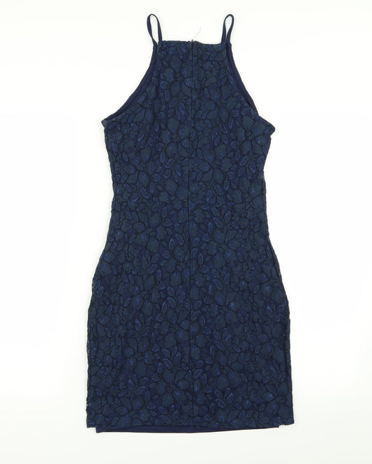 Missguided Womens Blue Floral A-Line Size 8