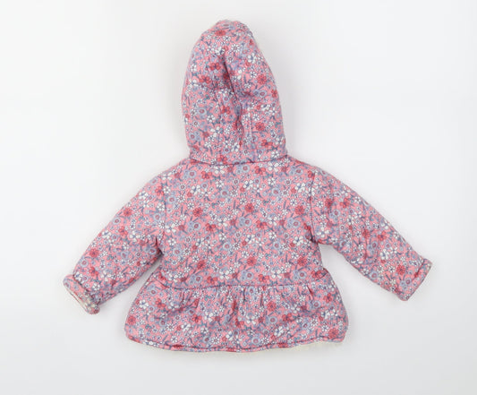 F&F Girls Pink Floral Basic Coat Coat Size 6-9 Months