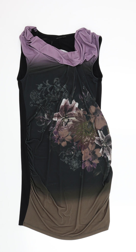 Body Flirt Womens Black Floral A-Line Size 40