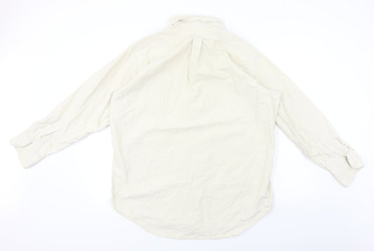 Mens UK Size 16 Preworn Beige Button-Up Long Sleeve Casual Shirt