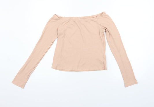 Womens UK Size L Divided Beige Basic T-Shirt