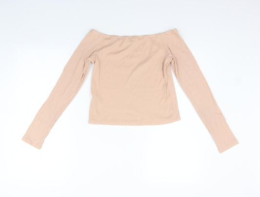 Womens UK Size L Divided Beige Basic T-Shirt