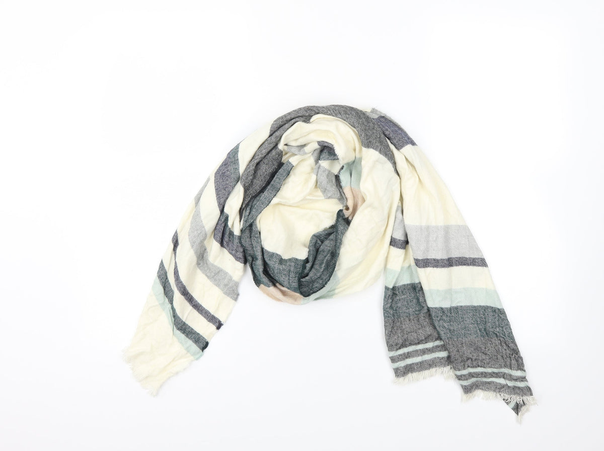 Front view of Preworn unisex white striped scarf
