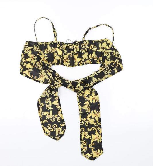 Boohoo Womens Black Floral Cropped Blouse Size M