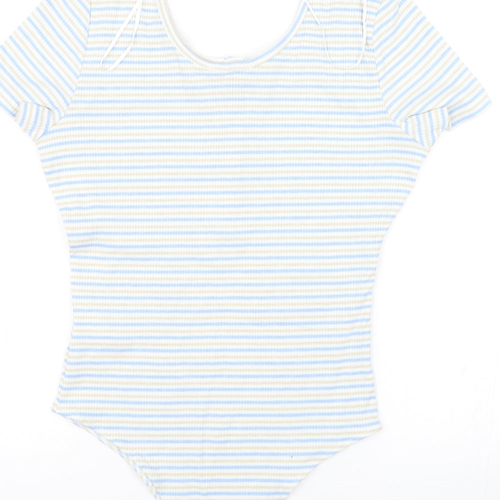 Primark Womens Blue Striped Bodysuit One-Piece Size XS