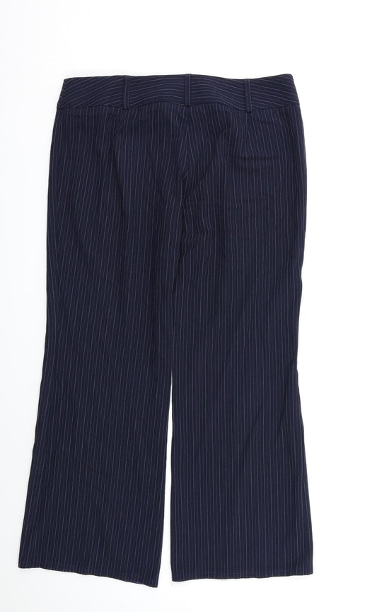 M&S Womens Blue Striped Dress Pants Trousers Size 16 L26 in