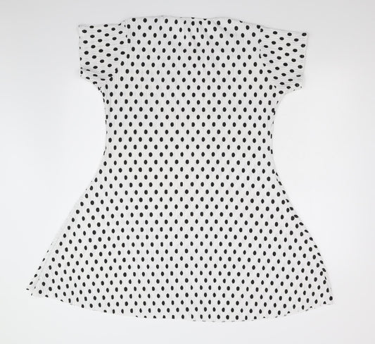 Preworn Womens White Polka Dot Fit & Flare Size L
