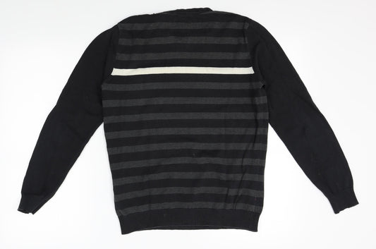 TOM TAILOR Mens Black Striped Pullover Jumper Size M