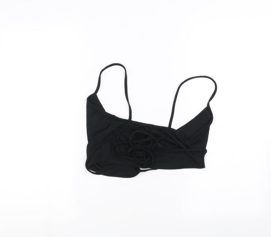 PRETTYLITTLETHING Womens Black Cropped T-Shirt Size 8