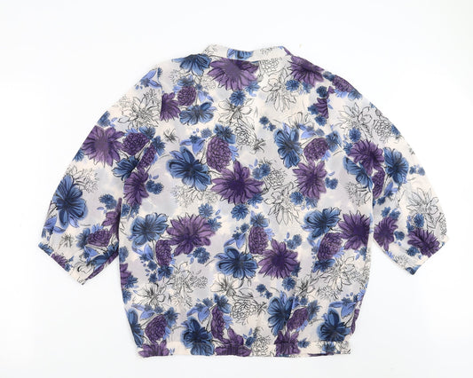 Originals Womens Blue Floral Basic Blouse Size 16 - sheer
