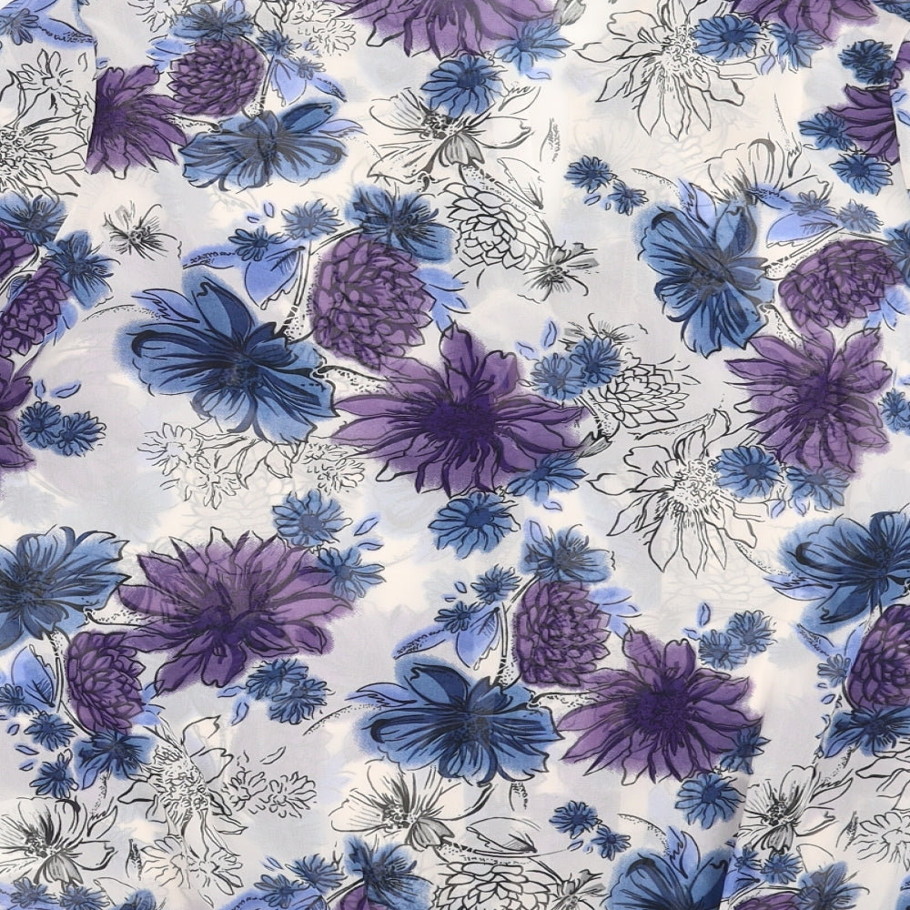 Brand and care label for Originals women’s blue floral basic blouse, size UK 16, - sheer