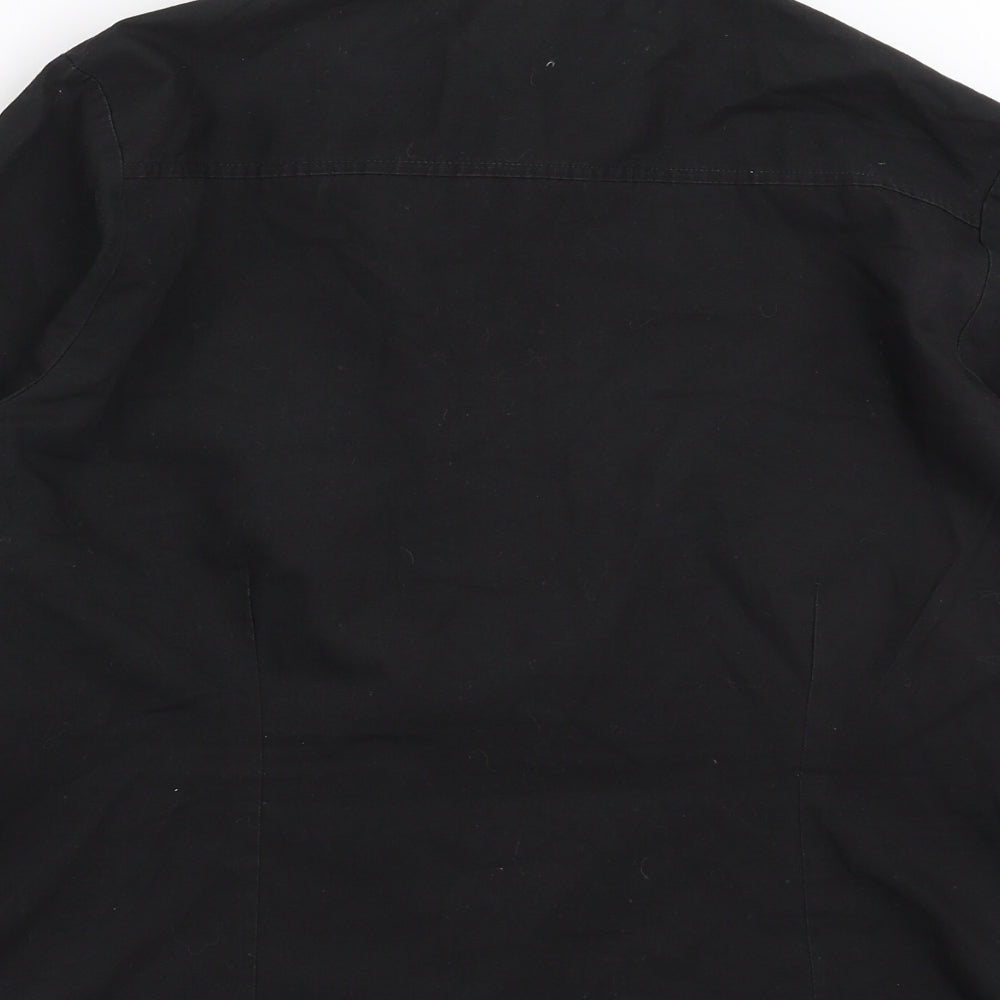 Brand and care label for AMARANTO women’s black basic button-up, size UK 16