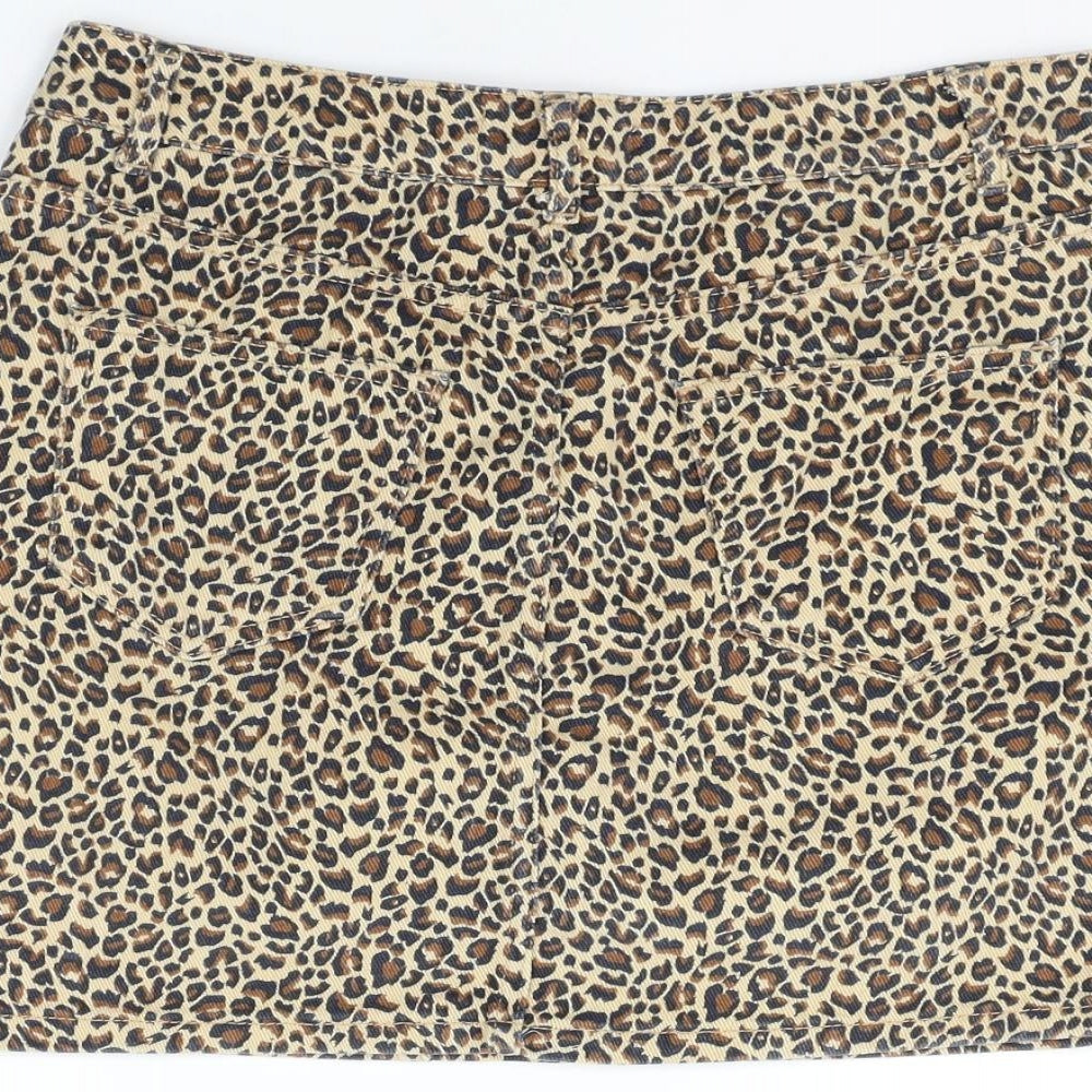 New Look Womens Beige Animal Print A-Line Skirt Size 12