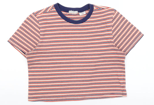 Cooperative Womens White Striped Cropped T-Shirt Size S