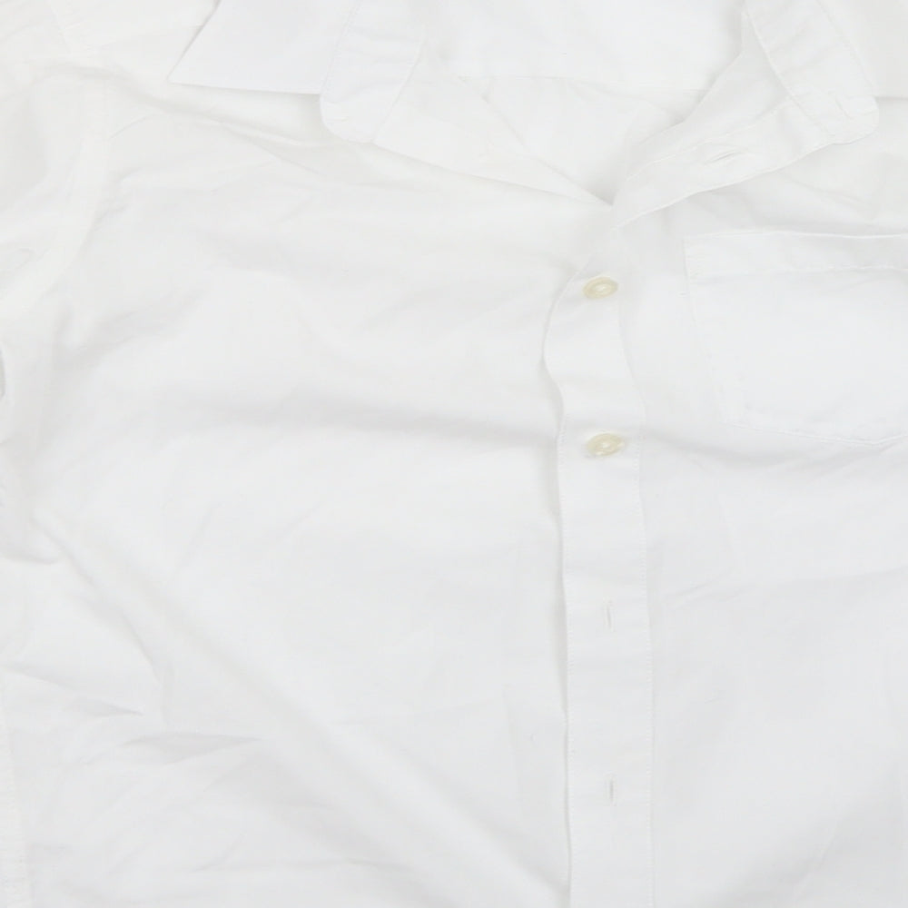 Brand and care label for Tu girls’ white basic button-up, size 10, years