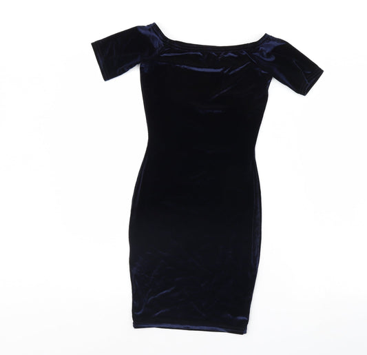 Boohoo Womens Blue Velour Bodycon Size 6