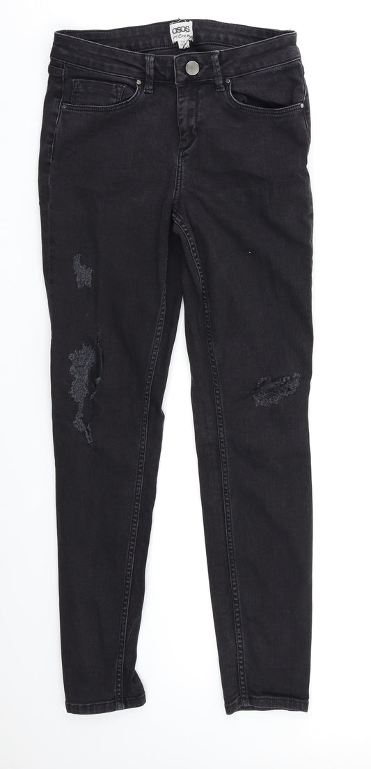 Additional front view of ASOS women’s black skinny jeans, size UK 8, 28-inch leg